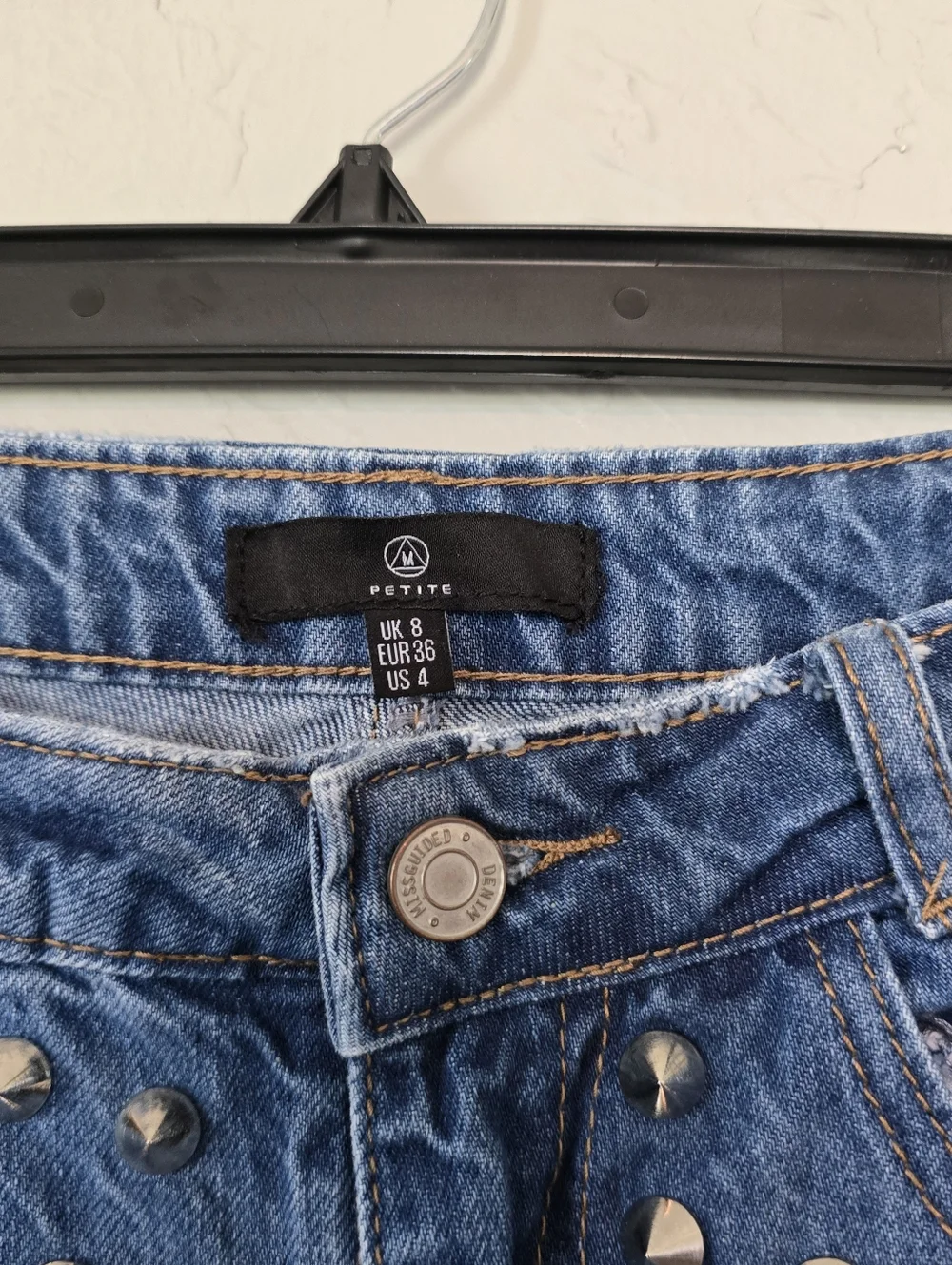 Womens MISSGUIDED DENIM Blue Studded Denim Shorts Sz 4